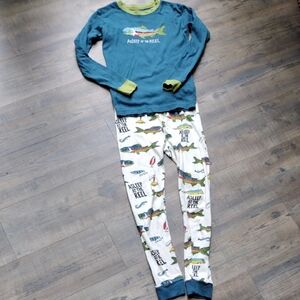 Lazy One Blue and White Cozy Dinosaur Pajama Set
